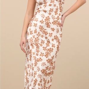 Lulu's Cream and Brown Floral Midi Dress